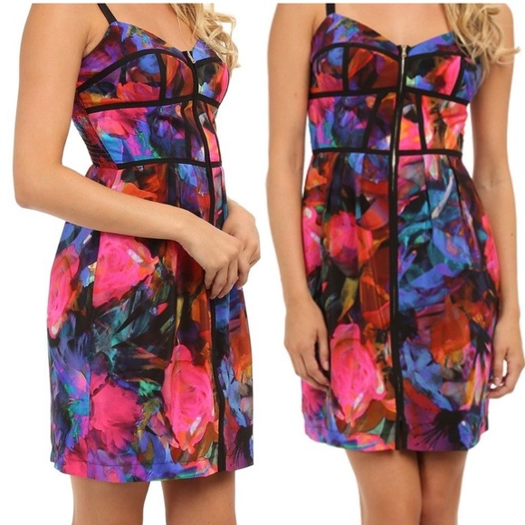 Amanda Uprichard Sleeveless Silk Mini Dress Multicolored Front Zip Size Small - Picture 1 of 14